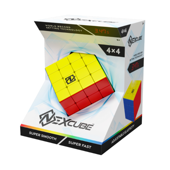 De verpakking van de speedcube Nexcube 4x4 vanuit een rechterhoek