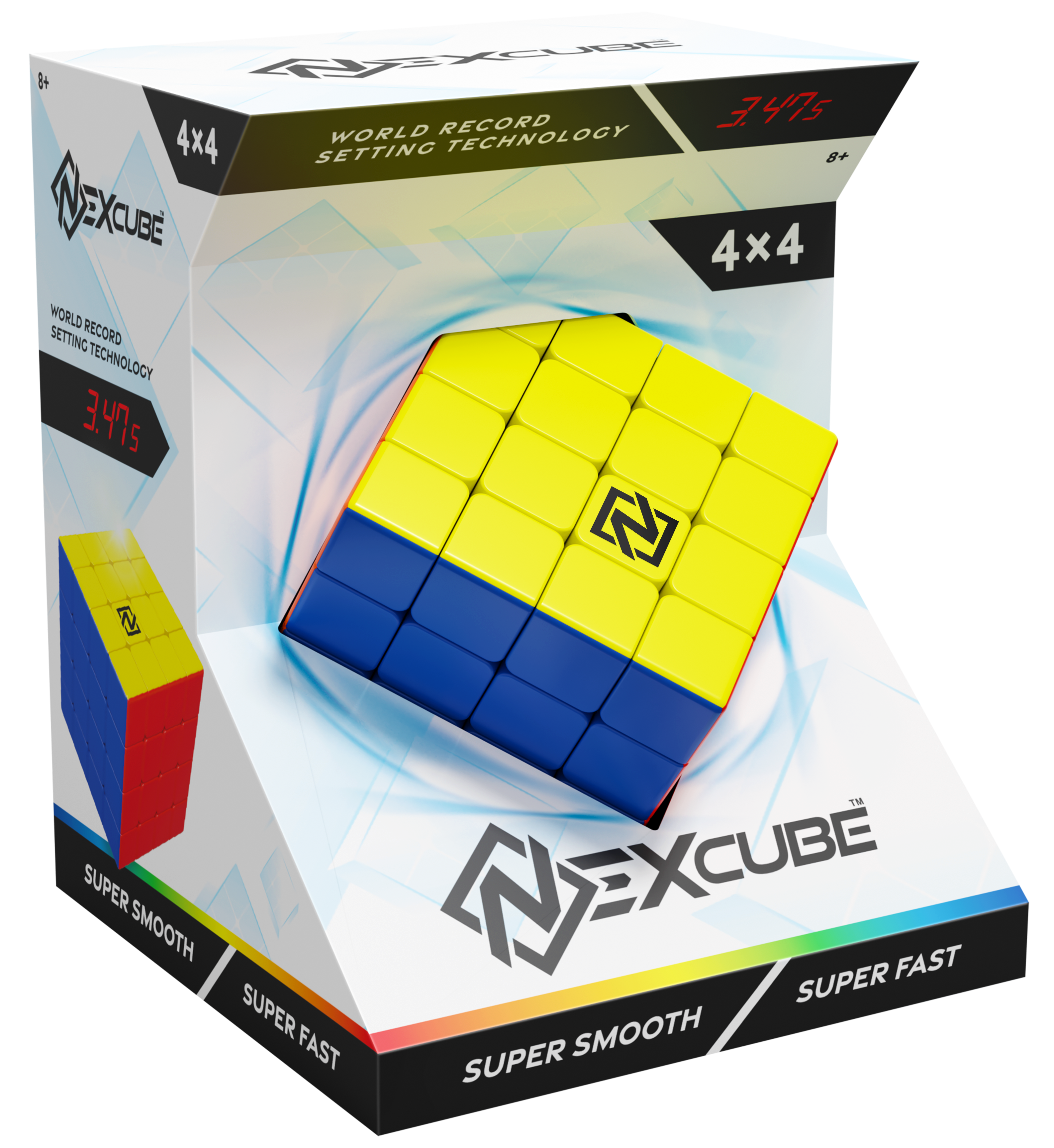 De verpakking van de speedcube Nexcube 4x4 vanuit een linkerhoek