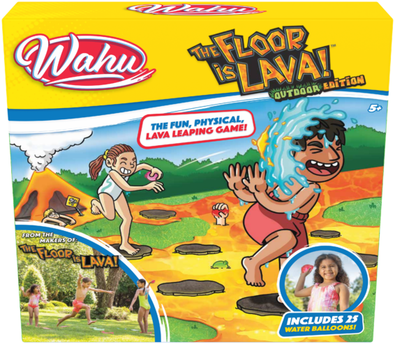 De voorkant van de doos van het outdoor actiespel The Floor Is Lava Outdoor