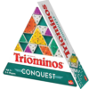 De doos van het strategiespel Triominos Conquest vanuit een rechterhoek