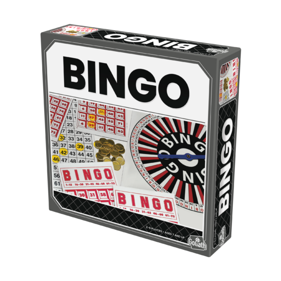 De doos van het gezelschapsspel Bingo vanuit een rechterhoek