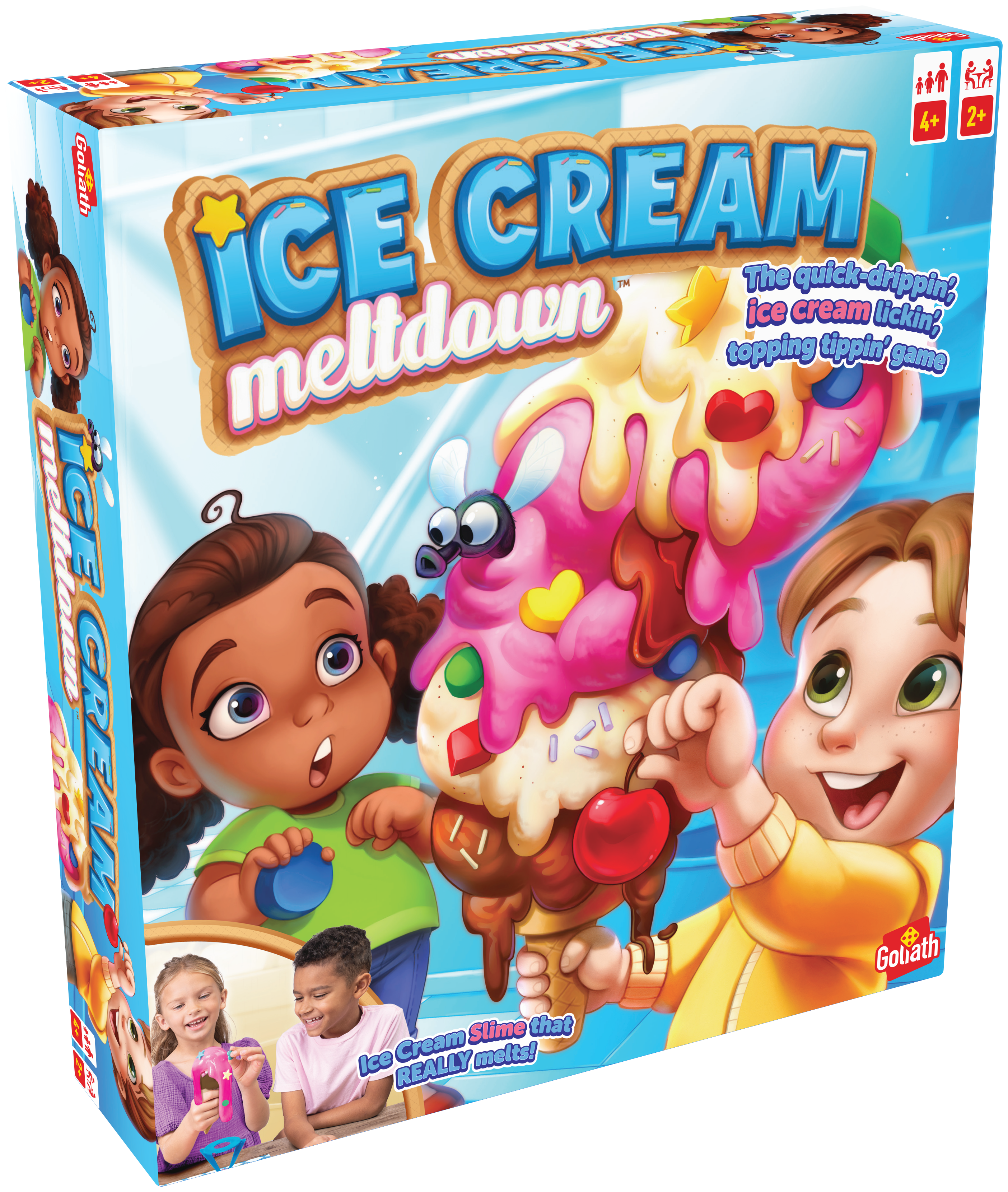 De doos van het kinderspel Ice Cream Meltdown vanuit een linkerhoek