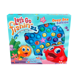 De voorkant van de doos van het kinderspel Let's Go Fishing XL