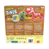 De achterkant van de doos van het kinderspel Mission Dinos