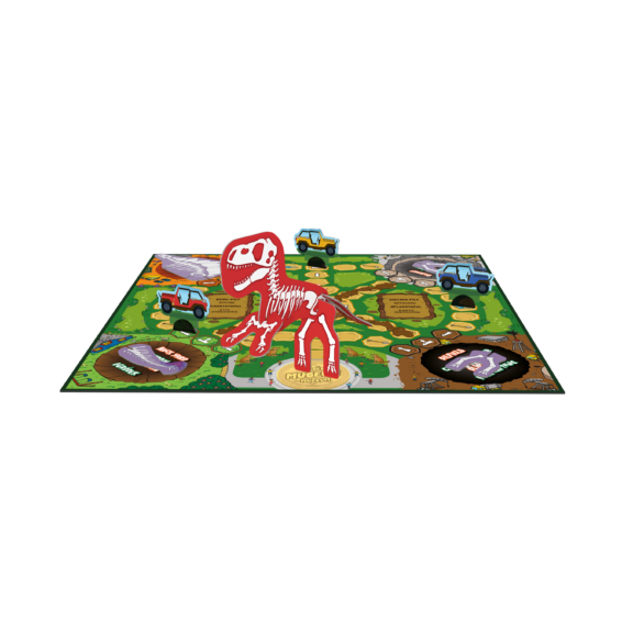 Een sfeerimpressie van het speelbord van het kinderspel Mission Dinos