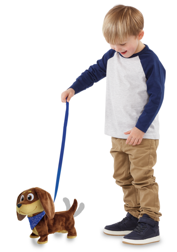 Een kind wat samen loopt met het speelgoedhondje Animagic Diggles