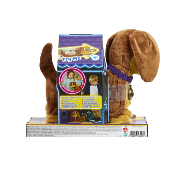 De achterkant van de verpakking van het speelgoedhondje Animagic Diggles