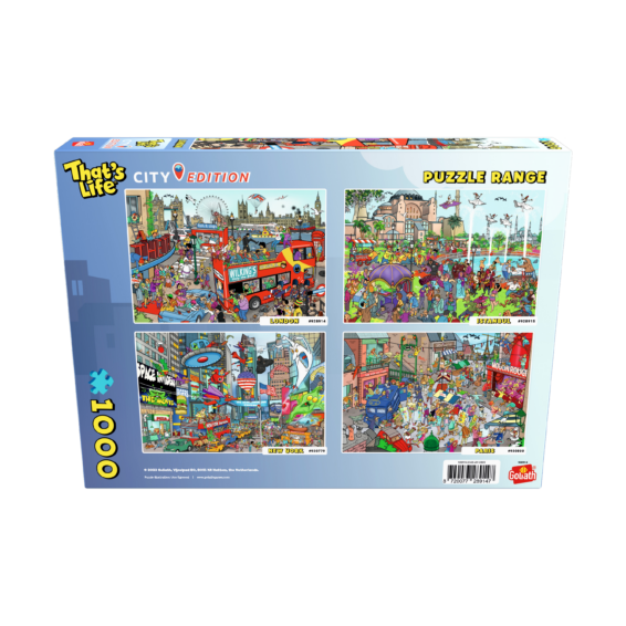 De achterkant van de doos van de puzzel That's Life City Edition London