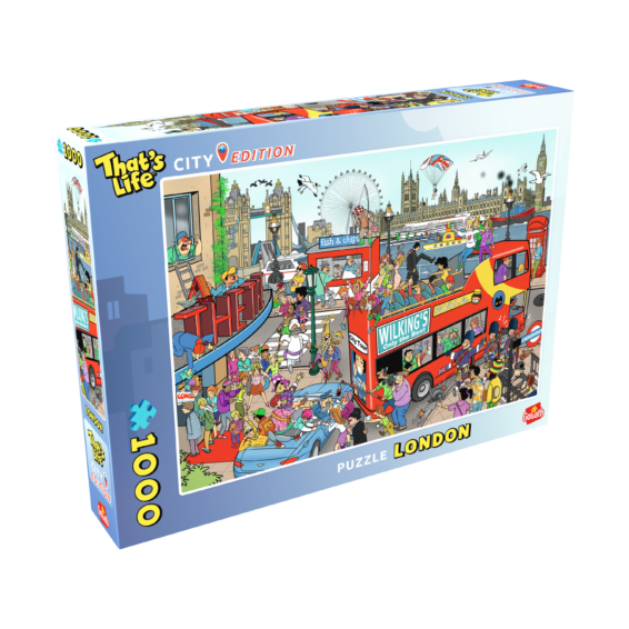 De doos van de That's Life City Edition London puzzel vanuit een linkerhoek
