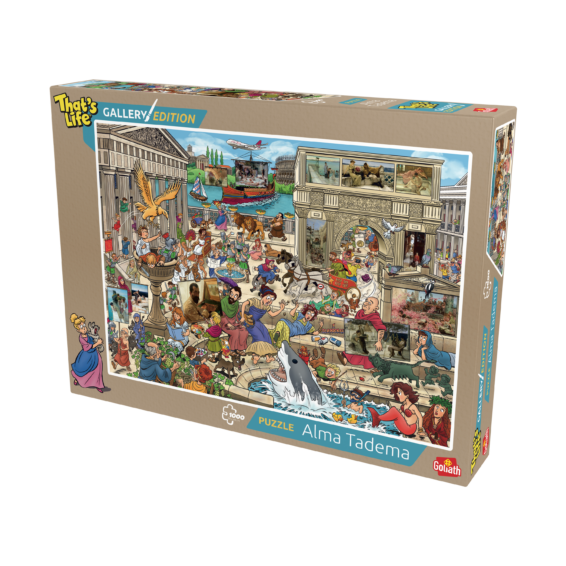 De doos van de puzzel That's Life Gallery Edition Alma Tadema vanuit een rechterhoek
