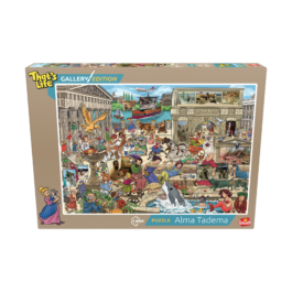 De voorkant van de doos van de puzzel That's Life Gallery Edition Alma Tadema