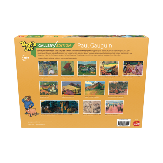 De achterkant van de doos van de puzzel That's Life Gallery Edition Paul Gauguin