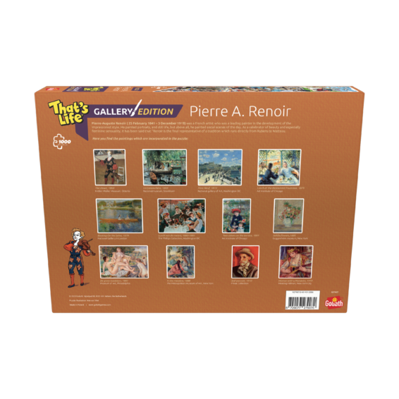 De achterkant van de doos van de puzzel That's Life Gallery Edition Pierre Auguste Renoir