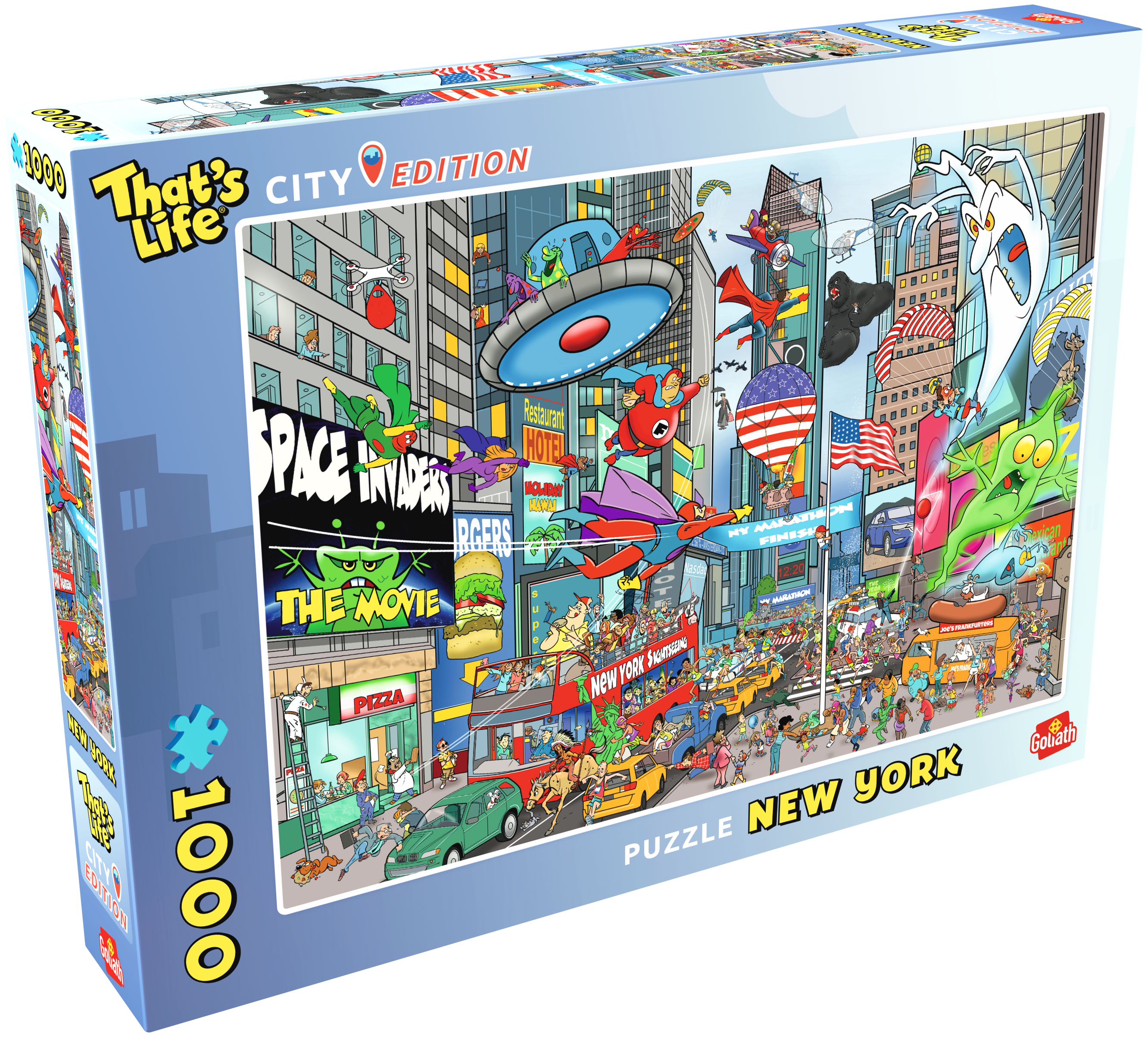 De doos van de That's Life City Edition New York puzzel vanuit een linkerhoek