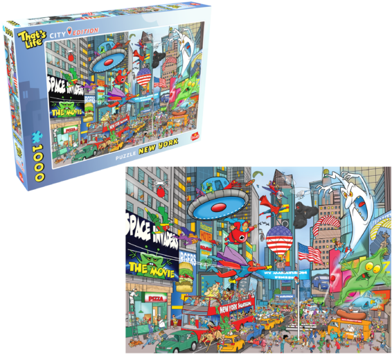 De doos en de puzzel van de That's Life City Edition met de doos aan de linkerkant