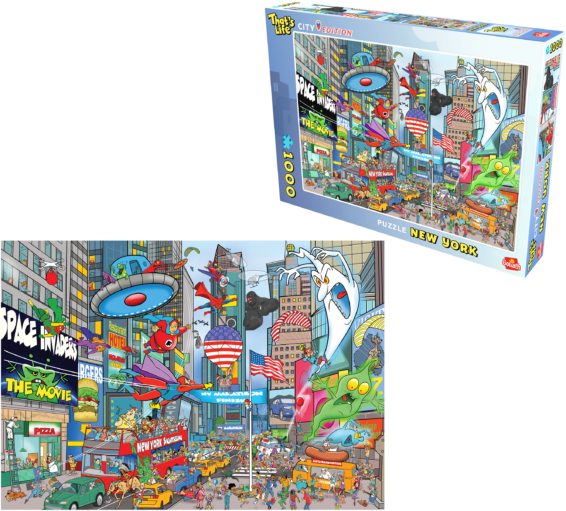 De doos en de puzzel van de That's Life City Edition met de doos aan de rechterkant