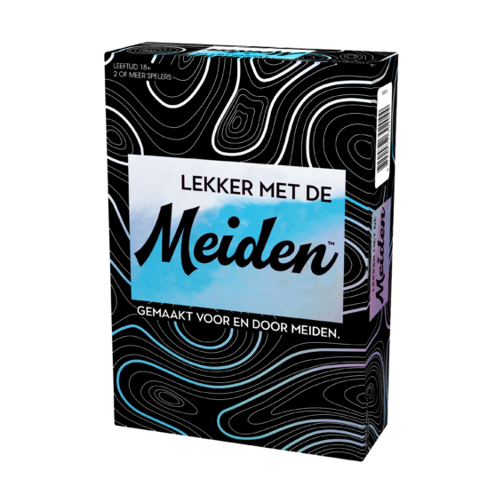 De doos van het partyspel Lekker Met De Meiden vanuit een rechterhoek