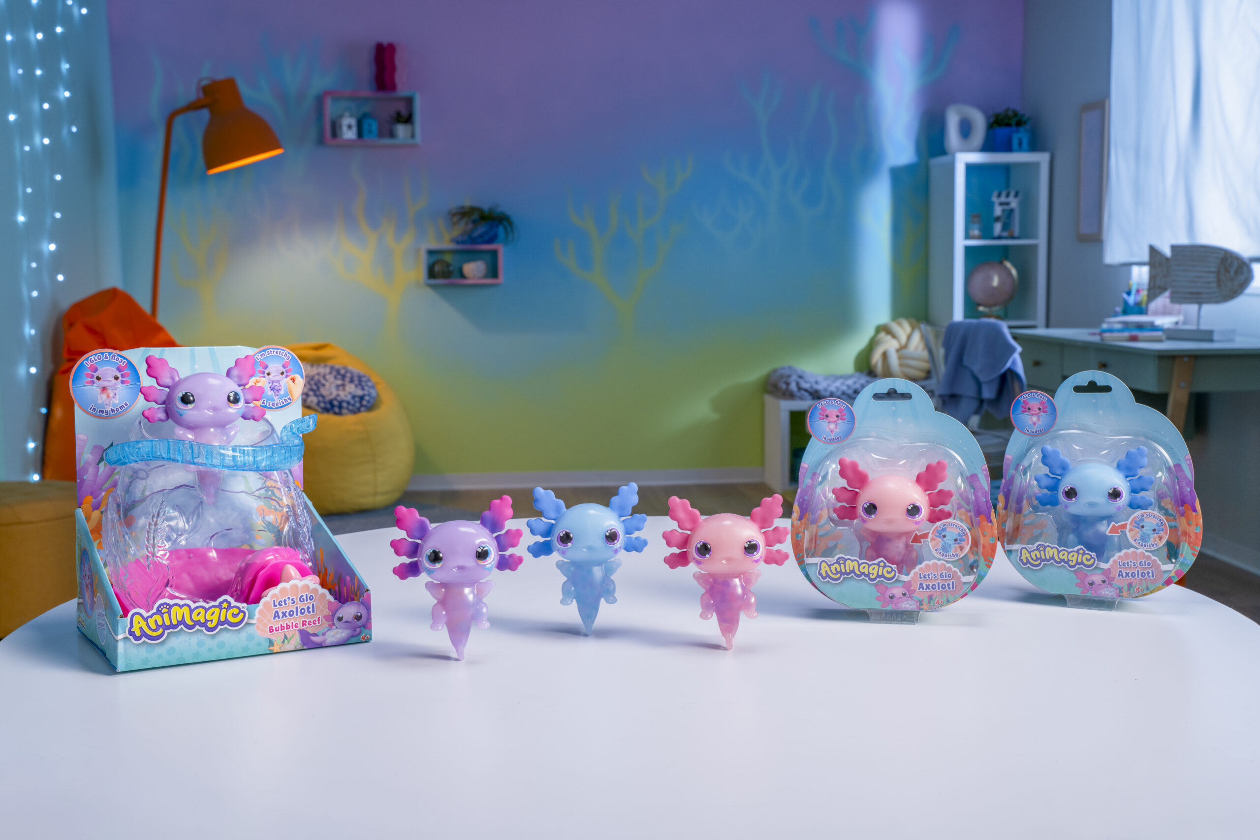 Alle verschillende Let's Glo Axolotl producten