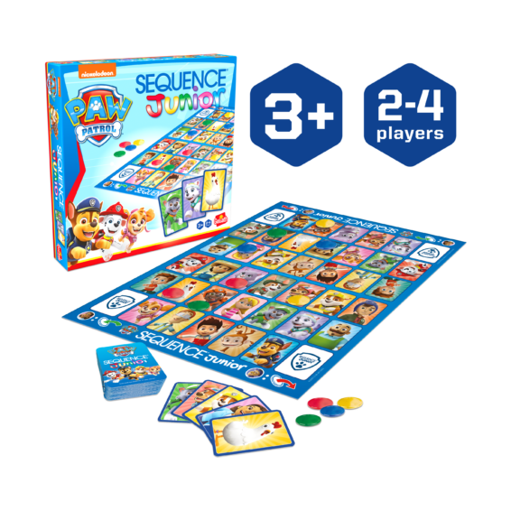 Doos en Inhoud van het strategische bordspel Sequence Junior Paw Patrol