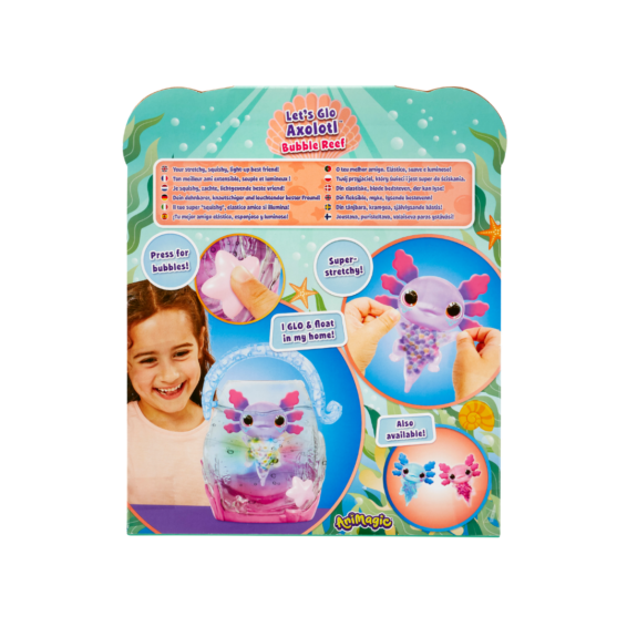 De achterkant van de doos van de Let's Glo Axolotl Aquarium