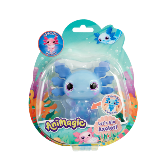 De voorkant van de doos van de Let's Glo Axolotl Blauw