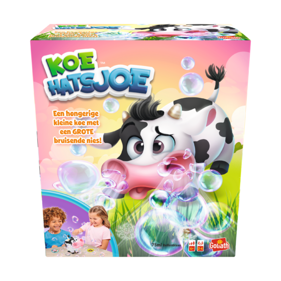 De voorkant van de doos van het kinderspel Koe Hatsjoe
