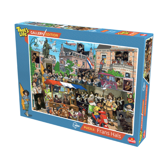 De doos van de puzzel van de That's Life Gallery Edition Frans Hals 2024 vanuit een rechterhoek