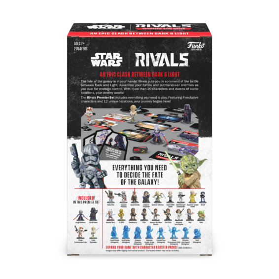 De achterkant van de doos van het collectable spel Star Wars Rivals Premier Set