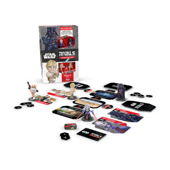 De doos en de inhoud van het collectable spel Star Wars Rivals Premier Set