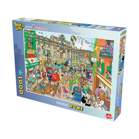 De doos van de legpuzzel That's Life City Edition Rome vanuit een rechterhoek