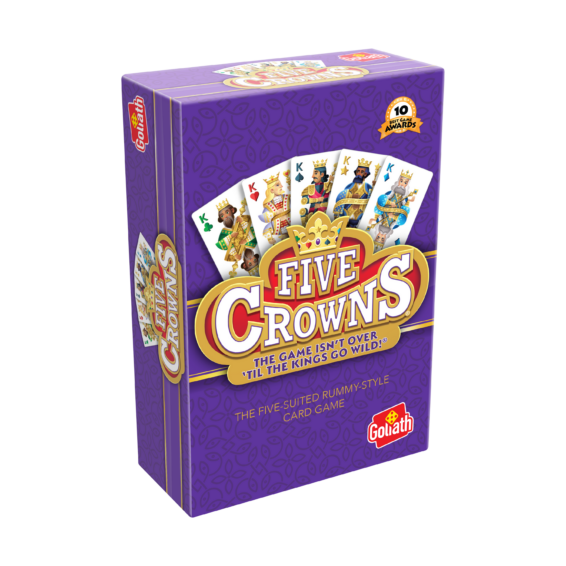 Doos Five Crowns Linkerhoek De doos van het kaartspel Five Crowns vanuit een linkerhoek