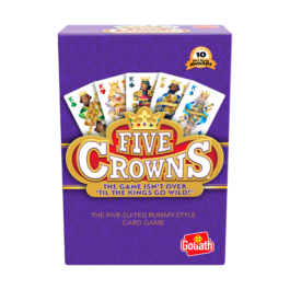 Doos Five Crowns Voorkant De voorkant van de doos van het strategische partyspel Five Crowns