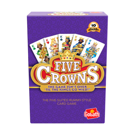 Doos Five Crowns Voorkant De voorkant van de doos van het strategische partyspel Five Crowns