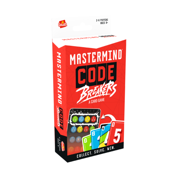 De doos van het strategische kaartspel Mastermind Code Breakers vanuit een linkerhoek