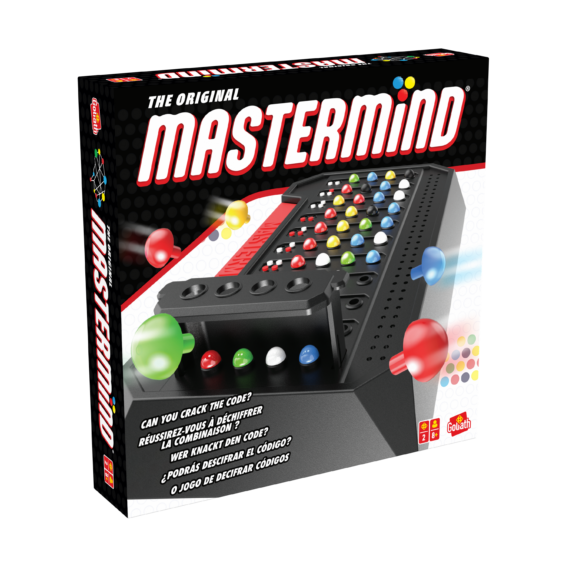 De doos van het klassieke strategiespel Mastermind Classic vanuit een linkerhoek