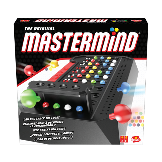 De voorkant van de doos van het bekende bordspel Mastermind Classic