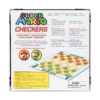 De achterkant van de doos van het damspel Super Mario Checkers