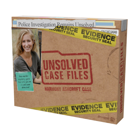 De doos van het spannende crime spel Unsolved Case Files Harmony Ashcroft vanuit een rechterhoek