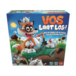 De voorkant van de doos van het actiespel voor kinderen Vos Laat Los