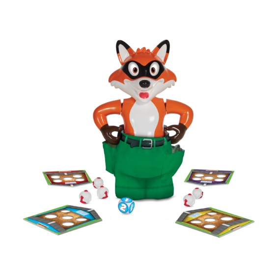 De inhoud van de doos van het kinderspel Vos Laat Los