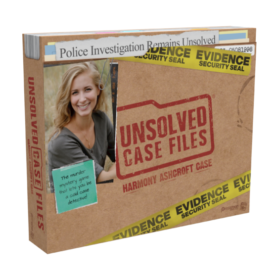 De doos van het spel Unsolved Case Files Harmony Ashcroft vanuit een linkerhoek