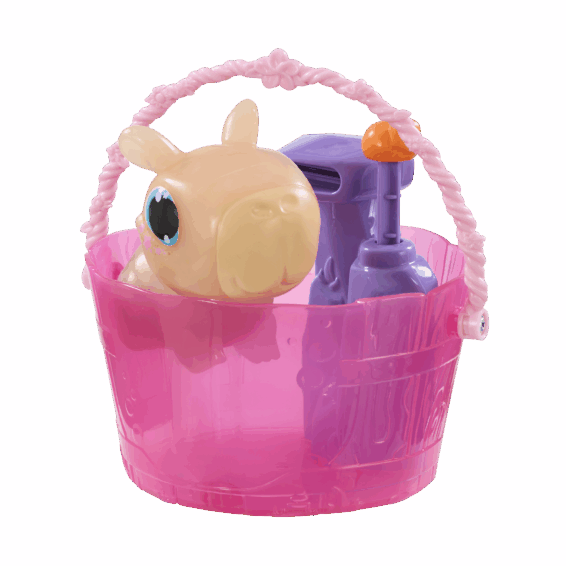 De inhoud van de doos van het speelgoeddiertje de Let's Glo Capybara Spa Time