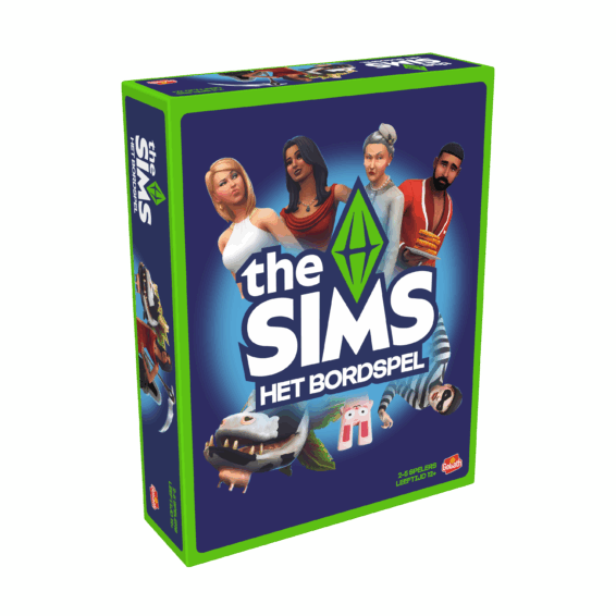 De doos van het bordspel the Sims het Bordspel vanuit een linkerhoek