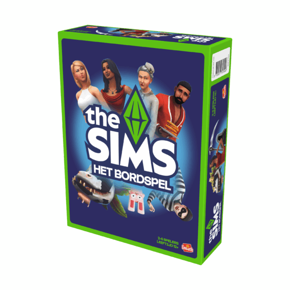 De doos van het bordspel the Sims het Bordspel vanuit een rechterhoek