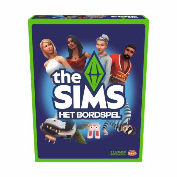 De voorkant van de doos van het bordspel the Sims het Bordspel