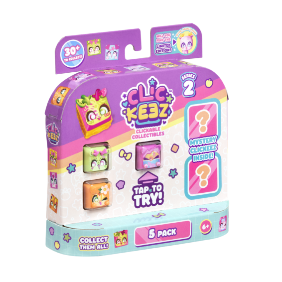 Doos Clickeez Series2 5 Pack Linkerhoek De doos van de Clickeez Series 2 5 Pack vanuit een linkerhoek