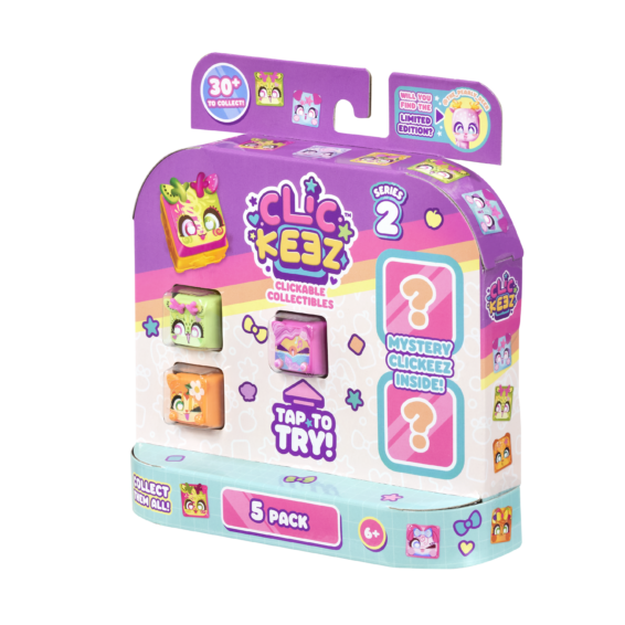 Doos Clickeez Series2 5 Pack Rechterhoek De doos van de Clickeez Series 2 5 Pack vanuit een rechterhoek