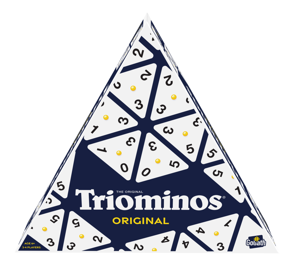 De voorkant van de doos van het strategische bordspel Triominos Orginal