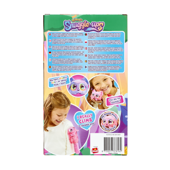 Doos Snuggleups Paars Achterkant De achterkant van de doos van het paarse diertje Animagic Snuggleups Paars