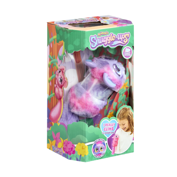 Doos Snuggleups Paars Linkerhoek De doos van het paarse diertje Animagic Snuggleups Paars vanuit een linkerhoek